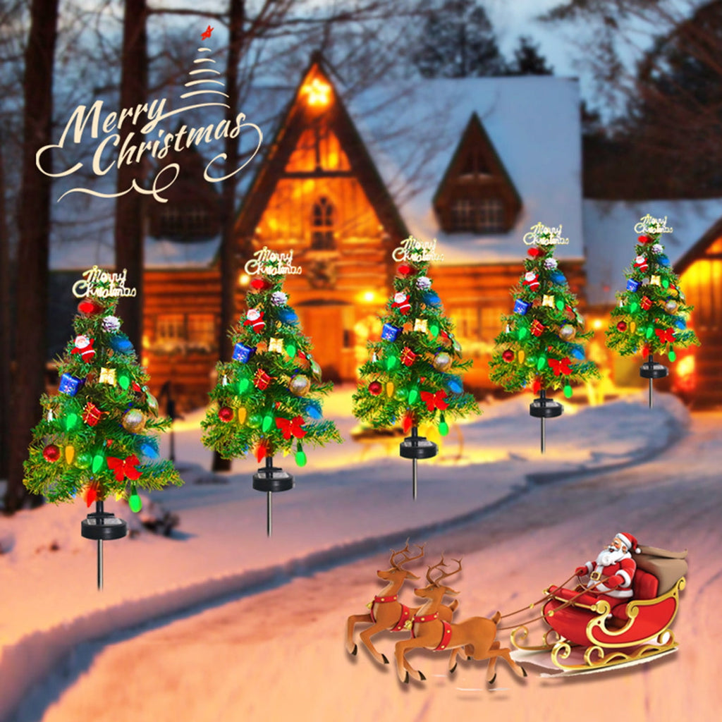 Gnmfd Solar Christmas Tree Outdoor Decorative LED Lights, Bow and Merry Christmas Ground Insert Lights, Waterproof Yard Holiday Lighting for Porch Garden Patio Landscape Decoration