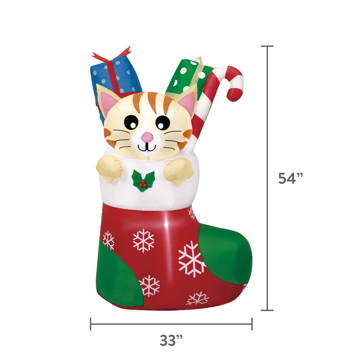 Multicolor Cat in Stocking Christmas Yard Inflatable, 4.5', by Holiday Time