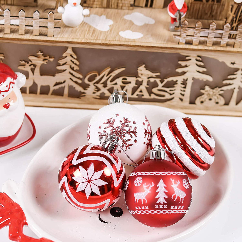 Valery Madelyn 24ct 2.36" Christmas Ball Ornaments, Red White Shatterproof Ornaments for Christmas Party Decor