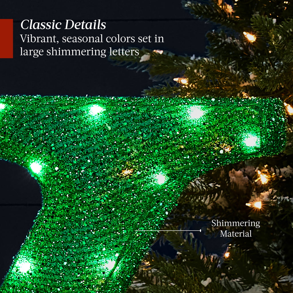 Best Choice Products 32in 3-Piece 3D Lighted Christmas JOY Yard Decoration w/ 150 LED Lights, Stakes - Red/Gold/Green