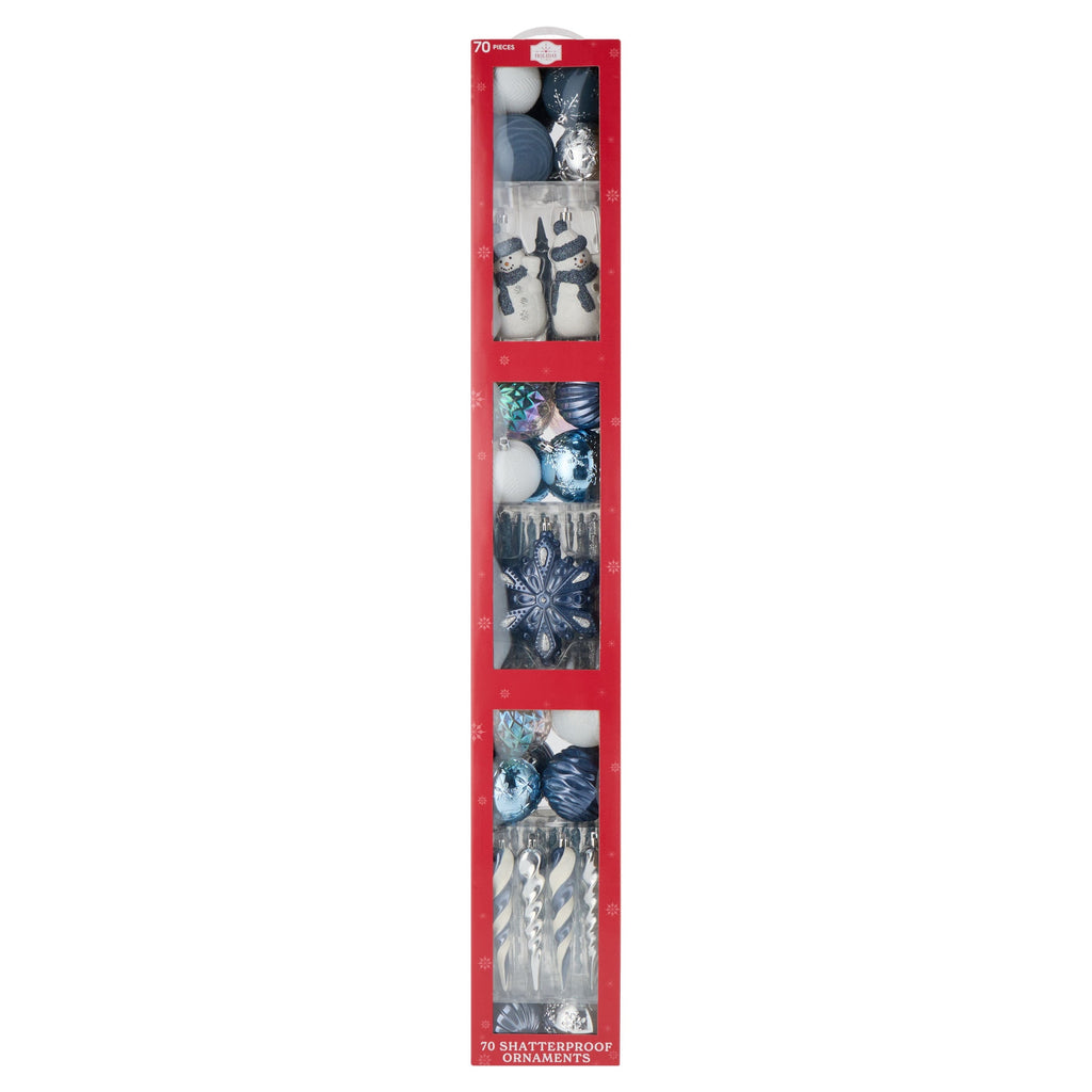 70-Count Blue/Silver/White Shatterproof Christmas Ornaments, by Holiday Time