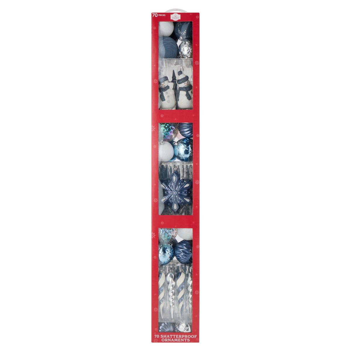 70-Count Blue/Silver/White Shatterproof Christmas Ornaments, by Holiday Time
