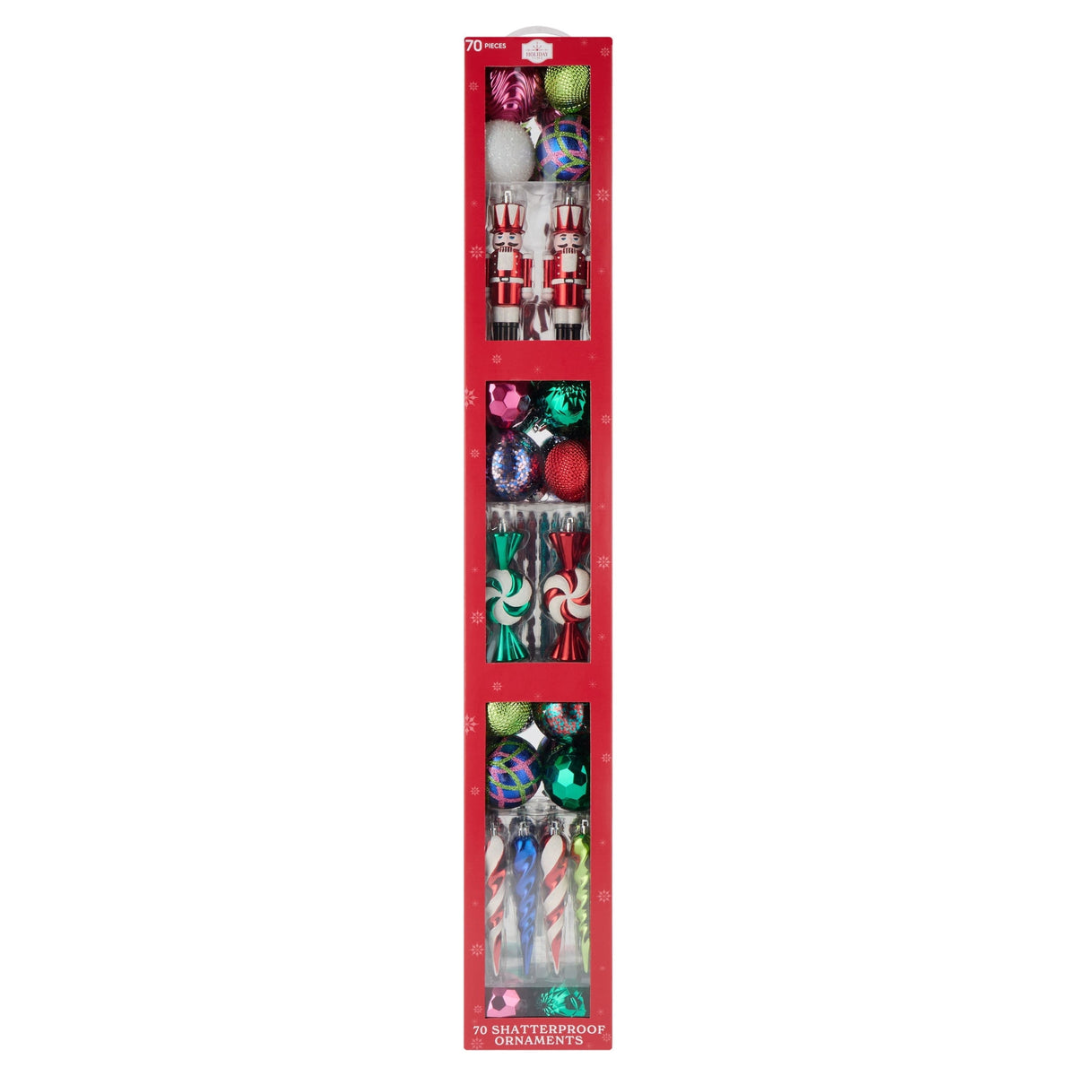 70-Count Bright Multicolor Shatterproof Christmas Ornaments, by Holiday Time