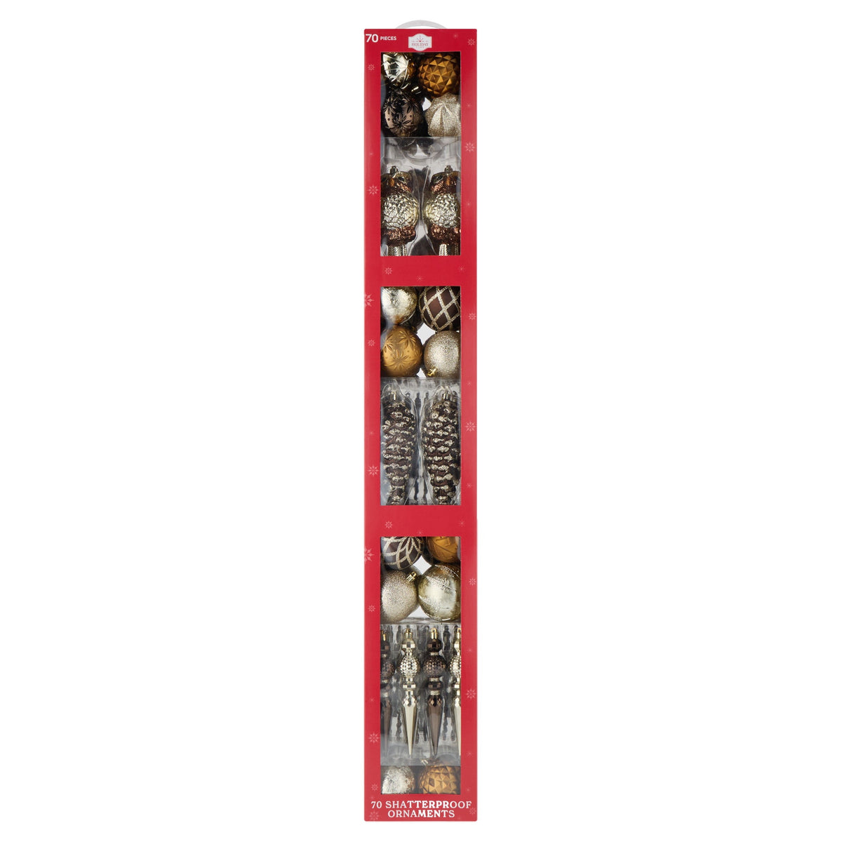 70-Count Gold/Bronze/Brown Shatterproof Christmas Ornaments, by Holiday Time