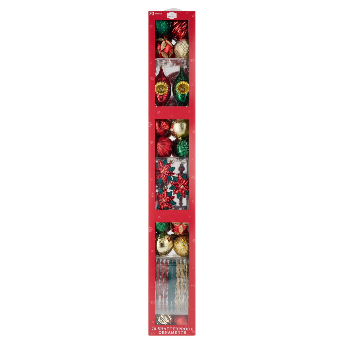 70-Count Red/Green/Gold Shatterproof Christmas Ornaments, by Holiday Time