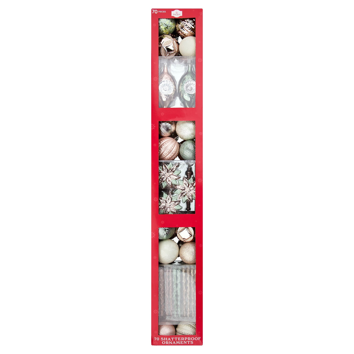 70-Count Green and Light Pink Shatterproof Christmas Ornaments, by Holiday Time