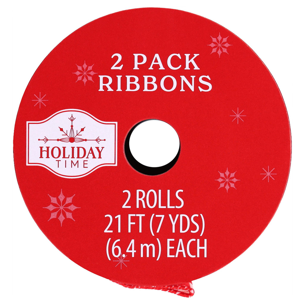 Red and White Santa and Plaid Christmas Ribbon, 21', 2 Pack, by Holiday Time
