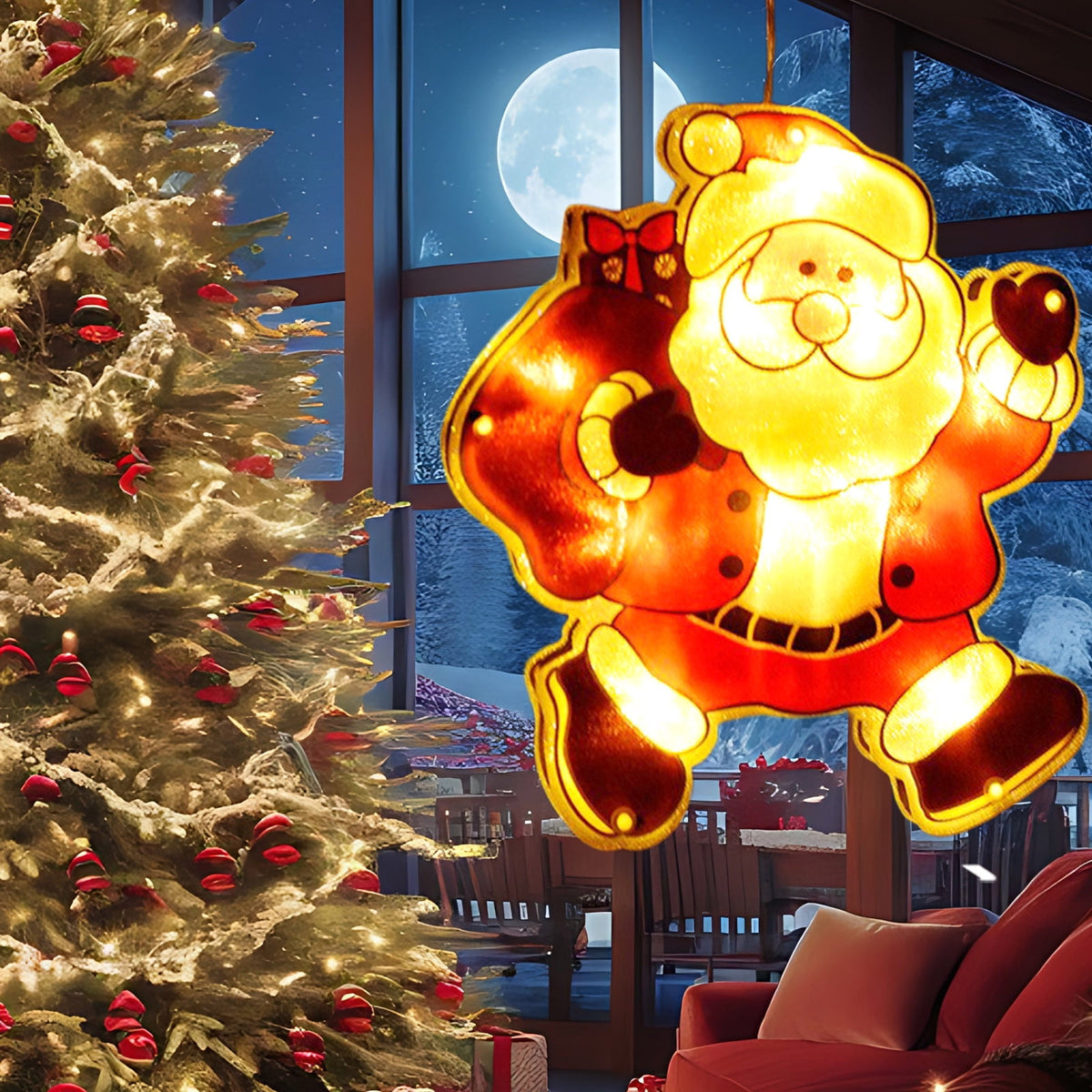 RXIRUCGD Christmas Window Hanging Lights Decorations, Christmas Window Lights with Suction Cup, Battery Operated Hanging Christmas Window Lights Indoor for Xmas Tree Fireplace Door Window Decor
