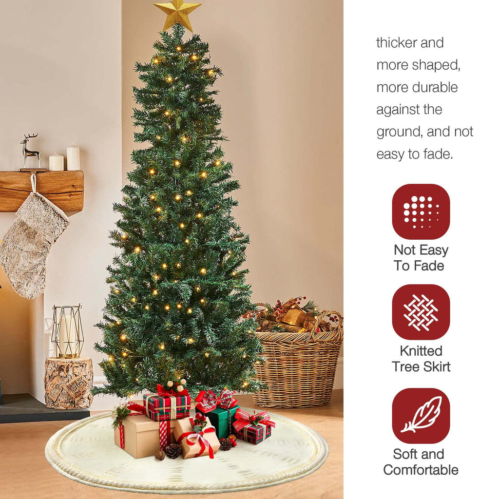 Ayieyill Christmas Tree Skirt, 48 inches Cable Knit Knitted Thick Rustic Xmas Tree Skirts Decoration, Red Tree Skirt Christmas Decoration, Burgundy