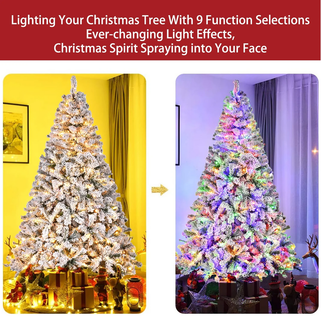 Vebreda 7.5ft Snow Flocked Hinged Artificial Christmas Tree Without Lights, Indoor White