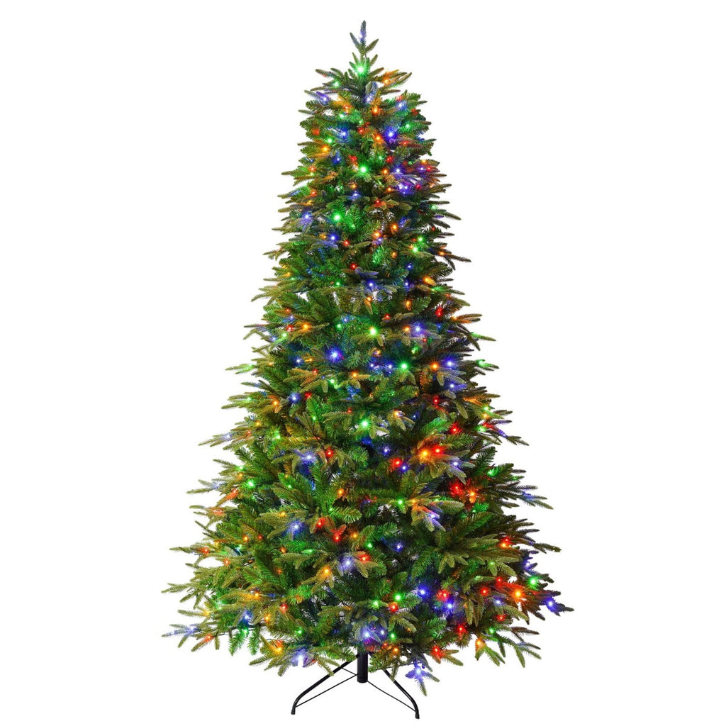 LIANGKA 7.5FT Premium Full Flocked Artificial Christmas Tree with Metal Stand Fire-Resistant Tips Dual Warm White & Colorful LED Light Modes for Holiday Decor