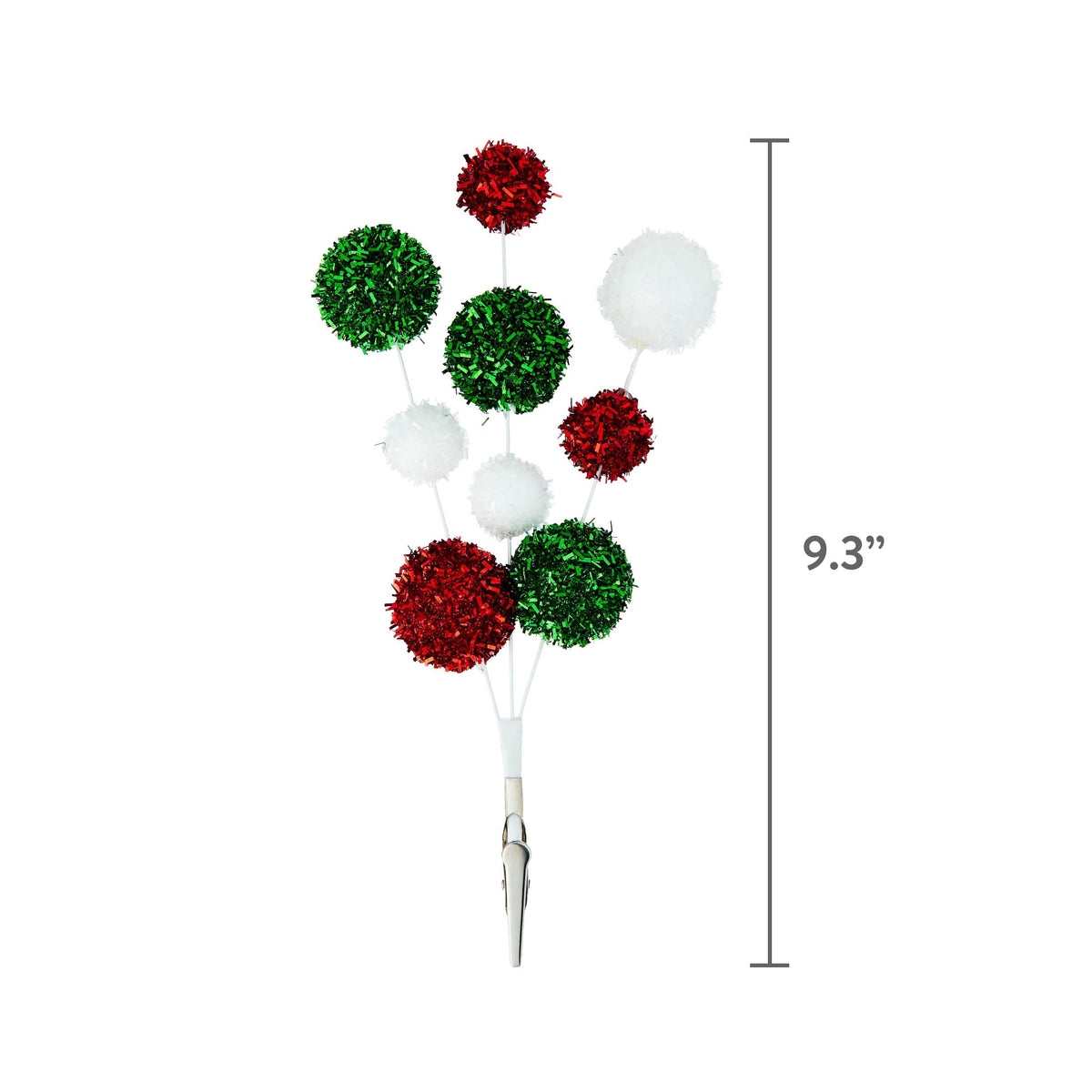 Red/Green/White Tinsel Ball Christmas Clip Ornament, 9.3", by Holiday Time