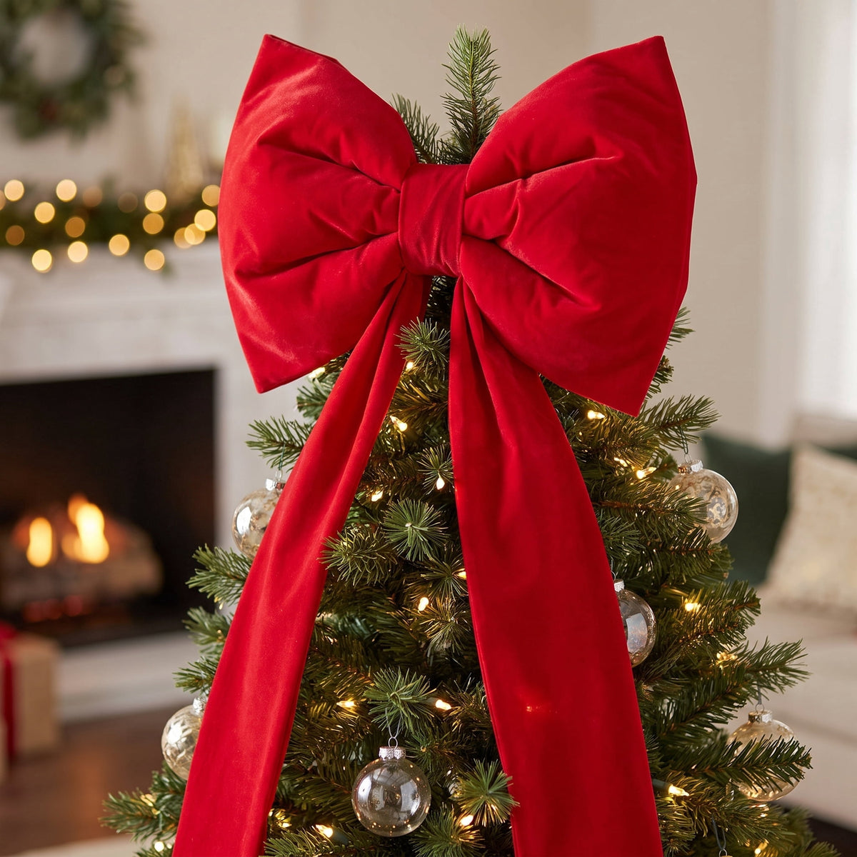 Velvet Bow Christmas Tree Topper, Red, 6.8', by Holiday Time