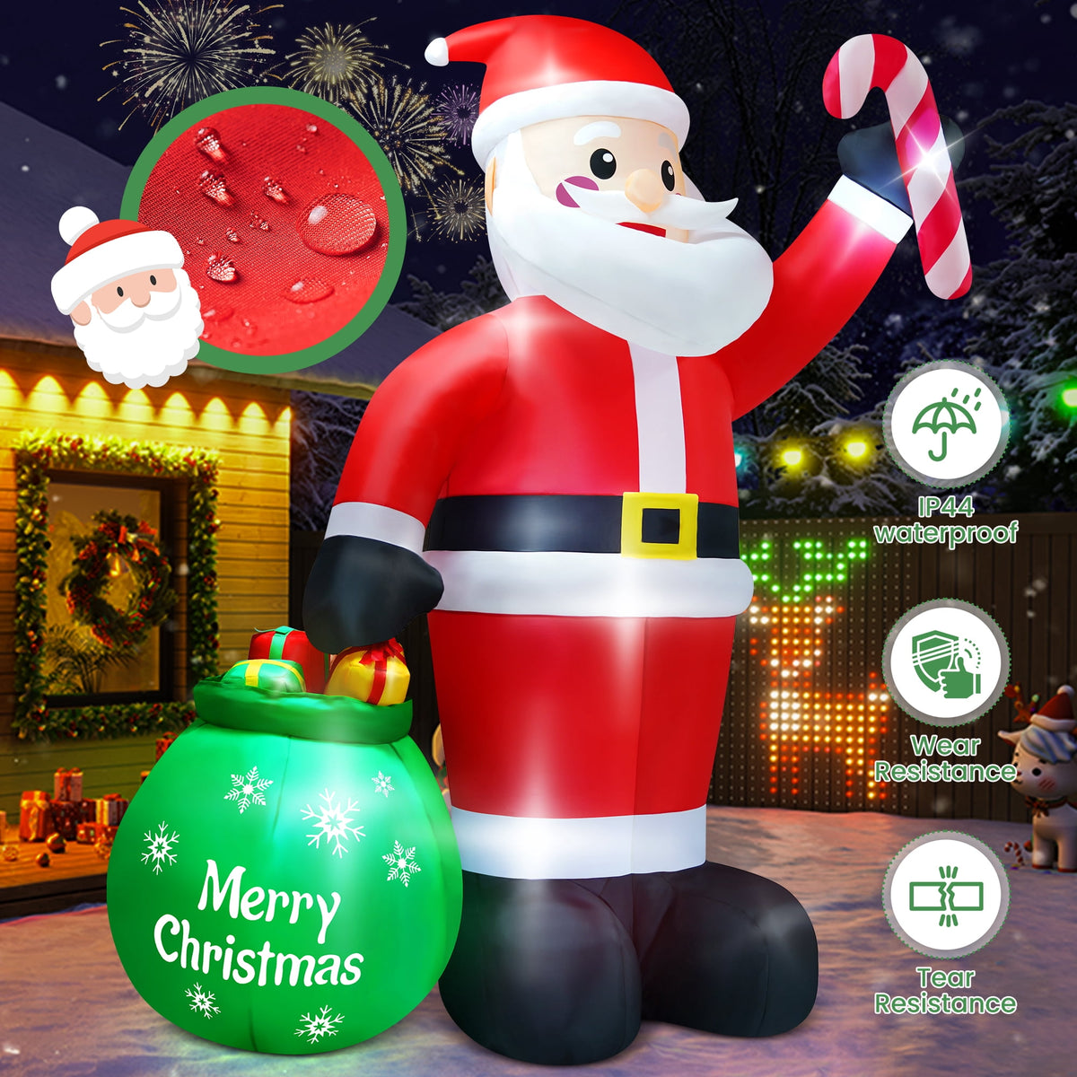 Yexmas 7FT Christmas Inflatable Santa Claus with Photo Frame, Blow Up Santa Claus Xmas Decorations for Outdoor Indoor, Built-in LED Light for Yard Gardern Lawn