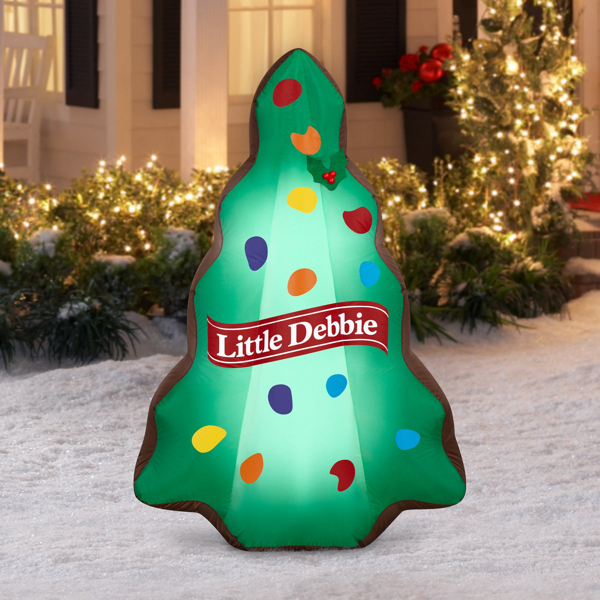 Airblown Christmas Yard Inflatables Light Little Debbie Green Christmas Tree Brownie Mc Kee 4.5 ft