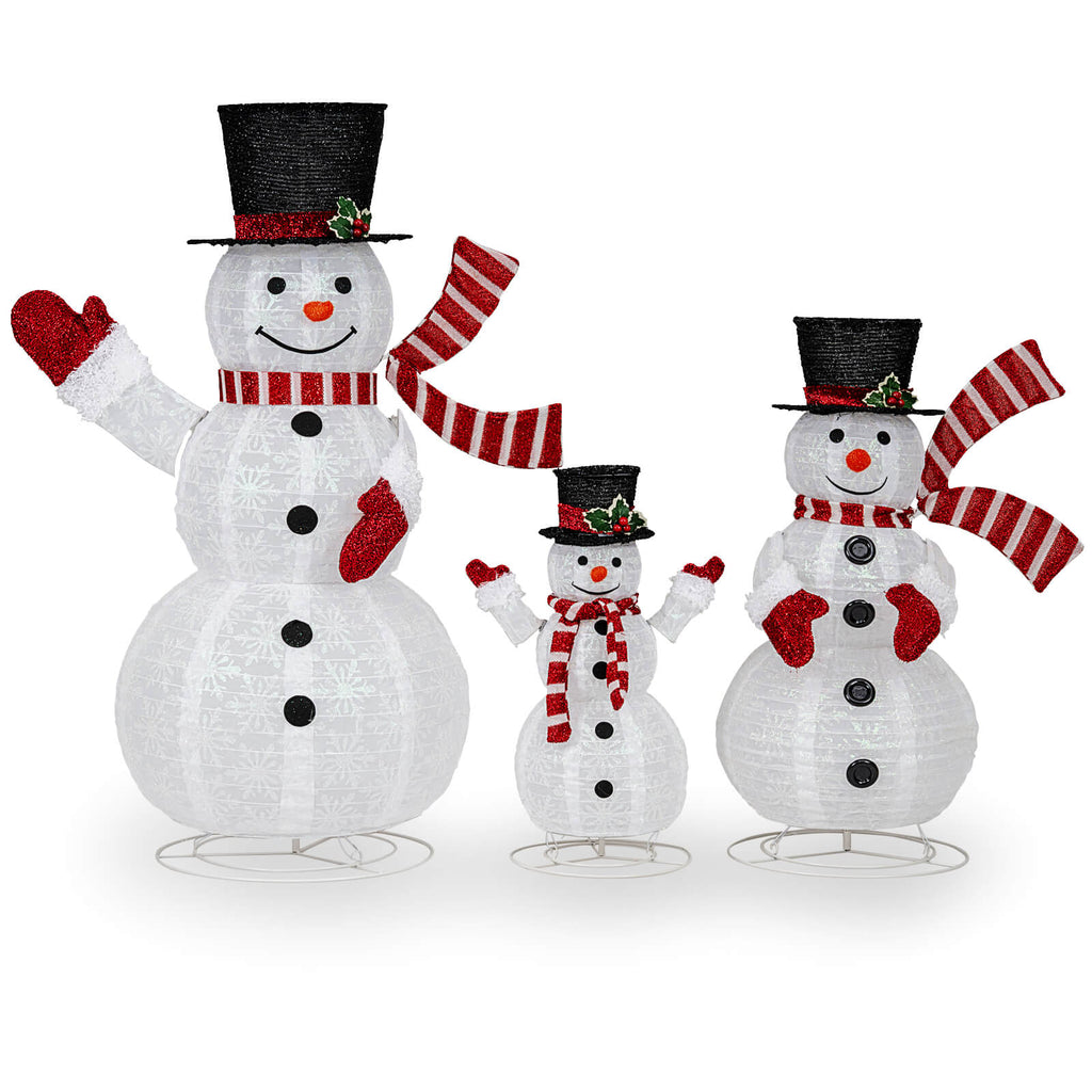 Costway 3PCS Pre-Lit 3D Snowman Set with 270 LED Lights for Home Lawn Yard Garden Plug in