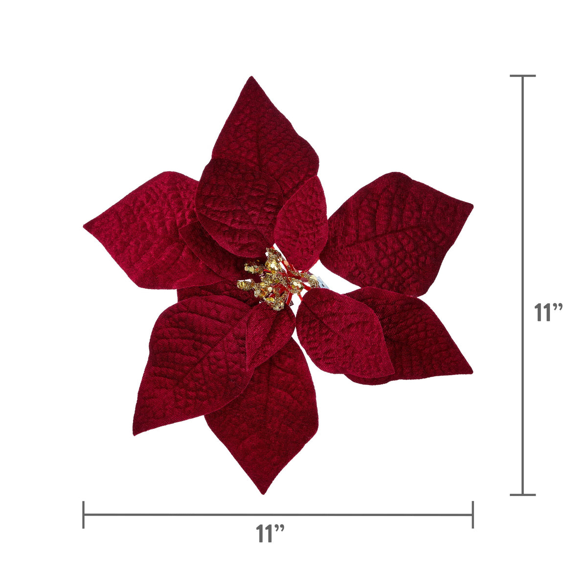 Red and Gold Velvet-Feel Poinsettia Christmas Clip Ornament, 11", by Holiday Time