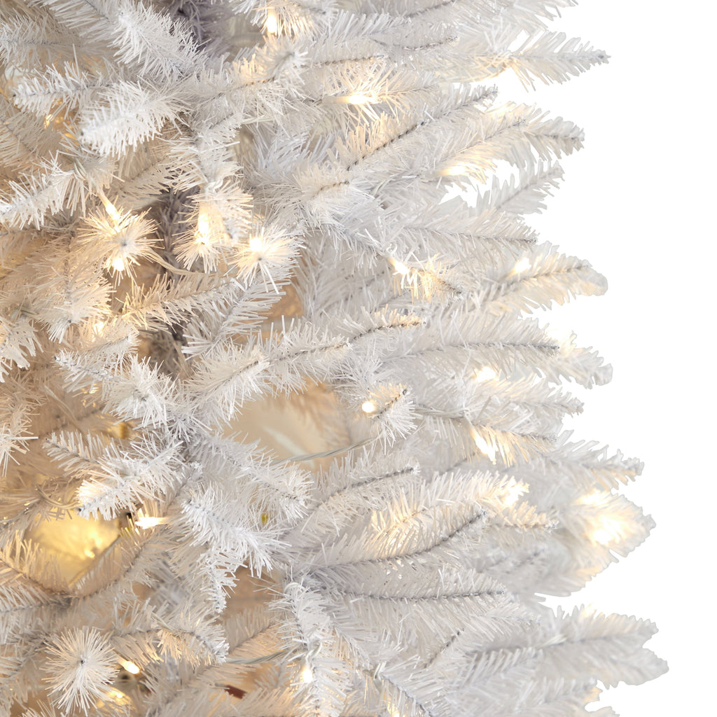 Nearly Natural 3' White Slim Artificial Christmas Tree Prelit 50 Warm White LED Lights