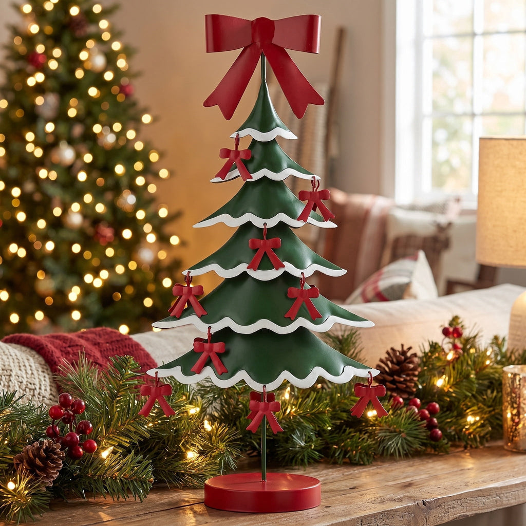 Medium Metal Christmas Tree with Bows Decoration, Red/Green/White, 14.5", by Holiday Time