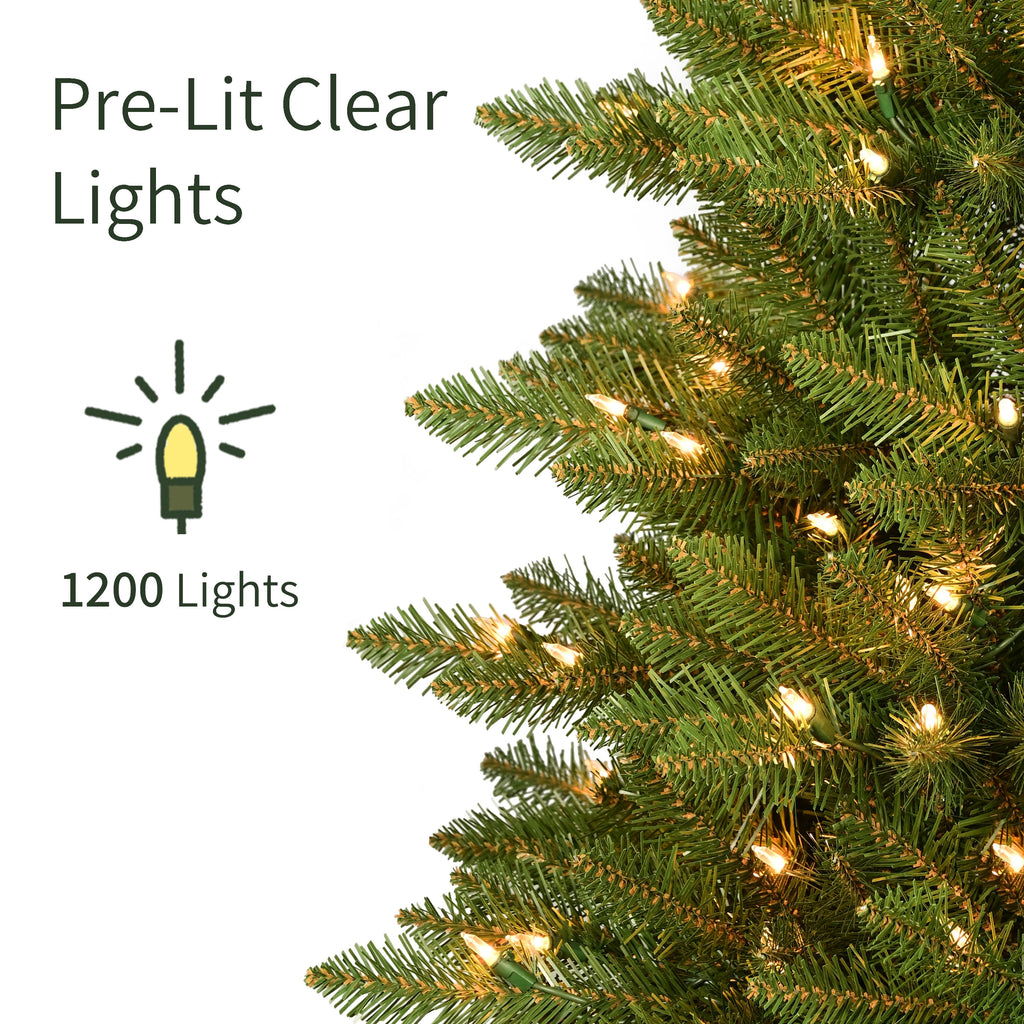 Puleo International Pre-Lit 12 ft Slim Fraser Fir Artificial Christmas Tree with 1,200 Clear Lights
