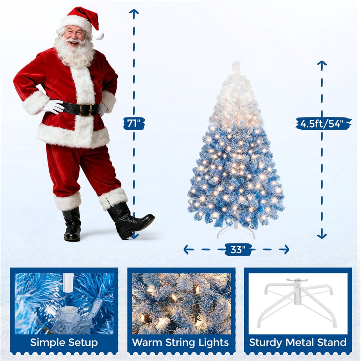 Alden Design 7.5 ft Pre-Lit Flocked Christmas Tree with Warm Lights, Frosted White