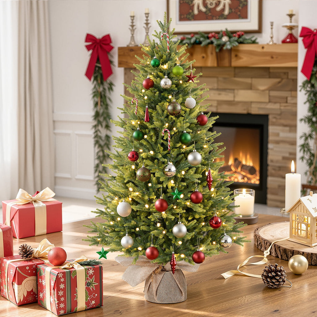 Lolsea 2ft Prelit Artificial Small Mini Christmas Tree with Color LED Lights, Remote Control and Timer, Perfect for Xmas Tabletop Decorations