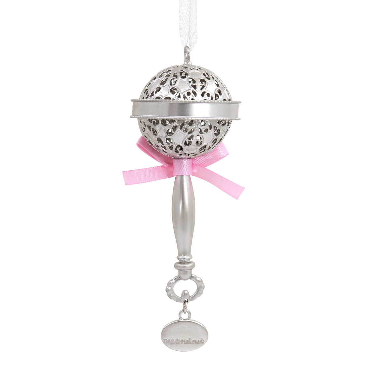 Hallmark Ornament (Baby First Cmas Rattle Pink Ribbon 2026, Metal), 1 Count