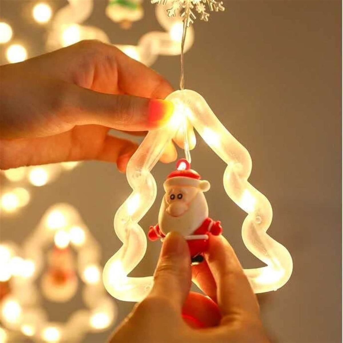WILLED Christmas String Lights, 120 LED Window Curtain Lights with Christmas Ornaments, 9.8ft USB Powered Warm White Waterproof Fairy Lights Indoor Outdoor for Xmas Tree Patio Garden Party Home Decor