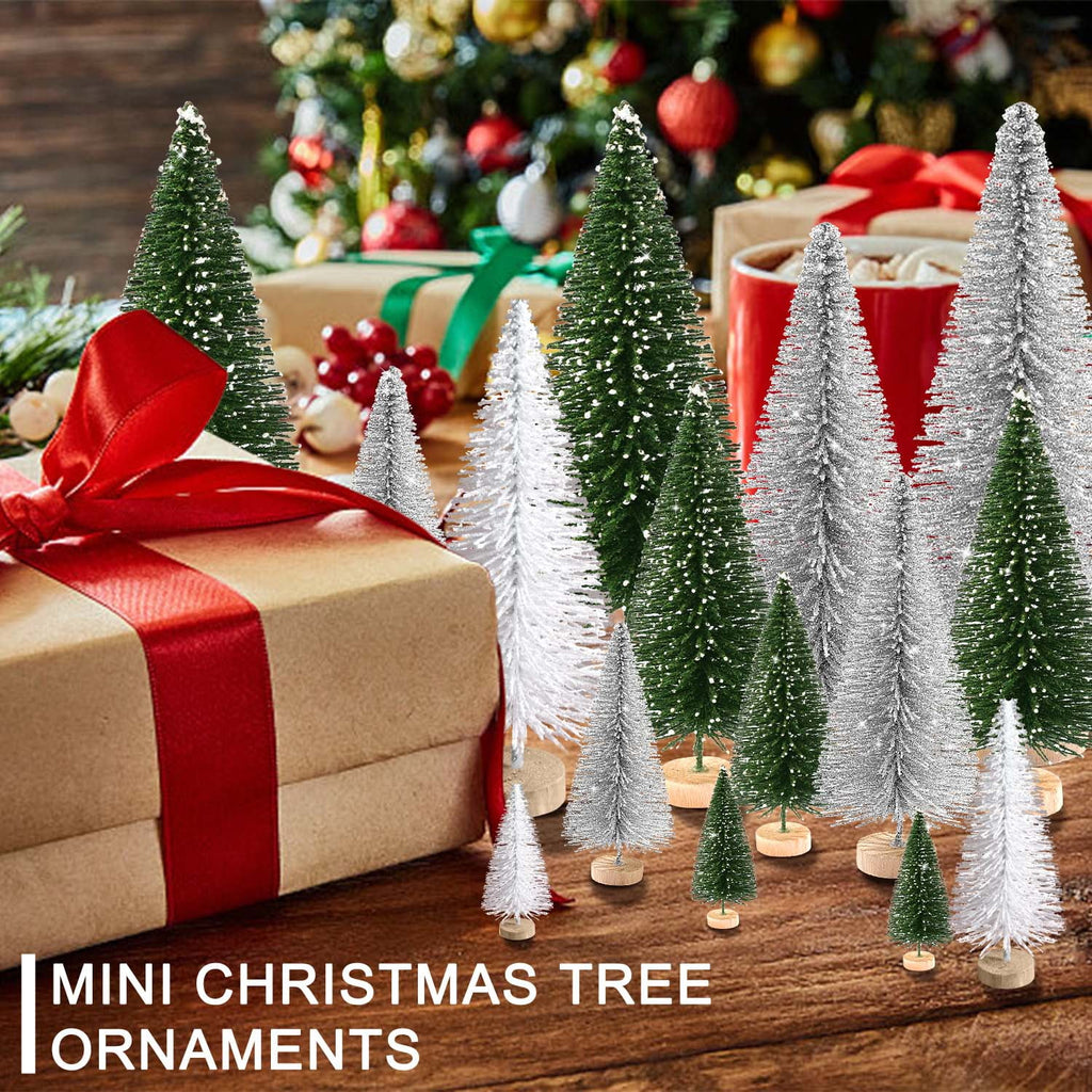 Ayieyill 30PCS Artificial Mini Christmas Trees, Mini Pine Tree Sisal Trees with Wood Base Bottle Brush Trees for Christmas Table Top Decor Winter Crafts Ornaments
