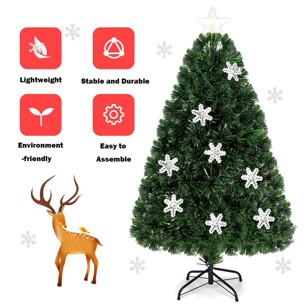 Gymax 4' Pre-Lit Multi-Color Lights Fiber Optic Artificial Christmas Tree with Snowflakes