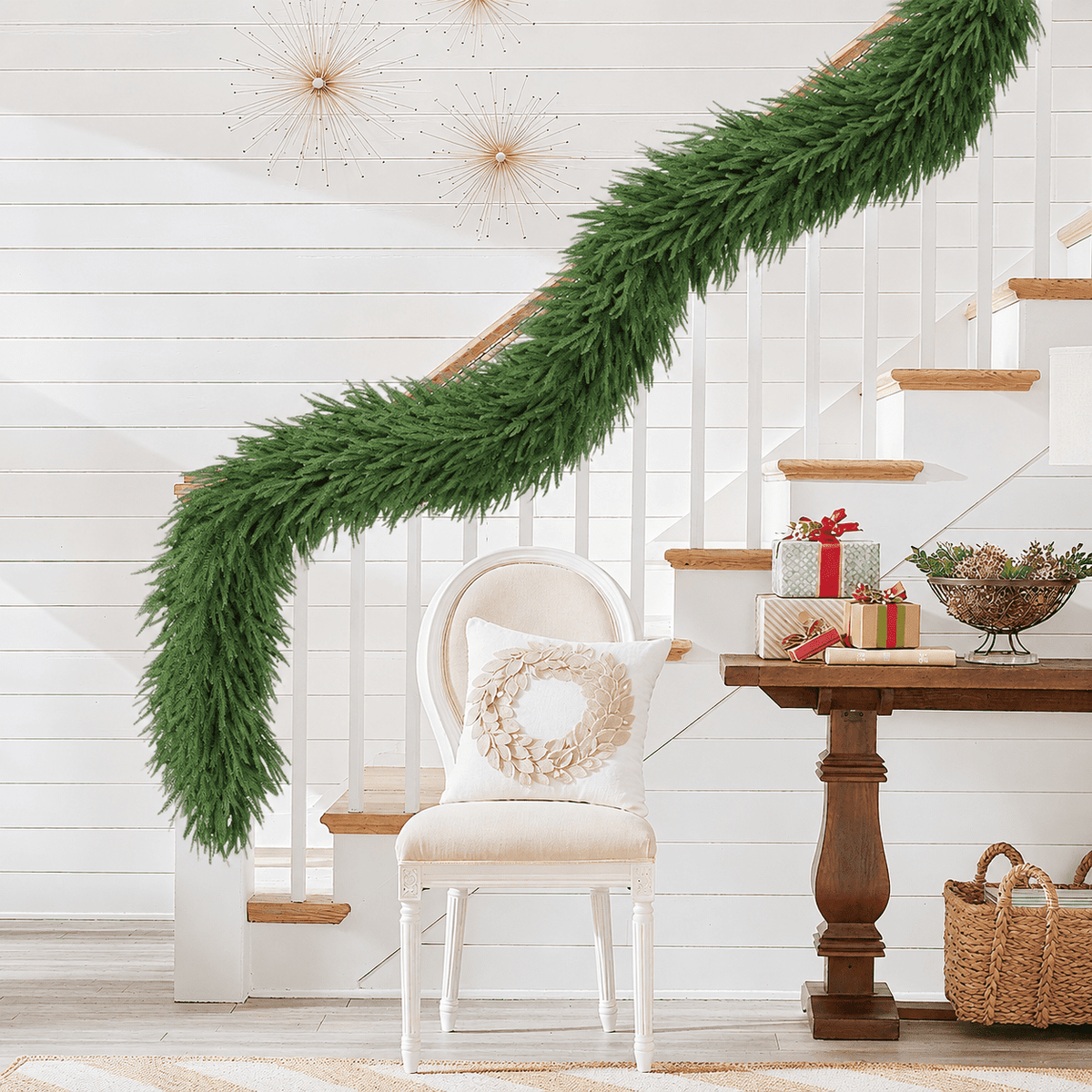 Lolsea 9FT Real Touch PE Christmas Garland, Artificial Norfolk Pine Garland for Mantel, Stair Railing, Christmas Tree, Xmas Decoration for Indoor & Outdoor, Green