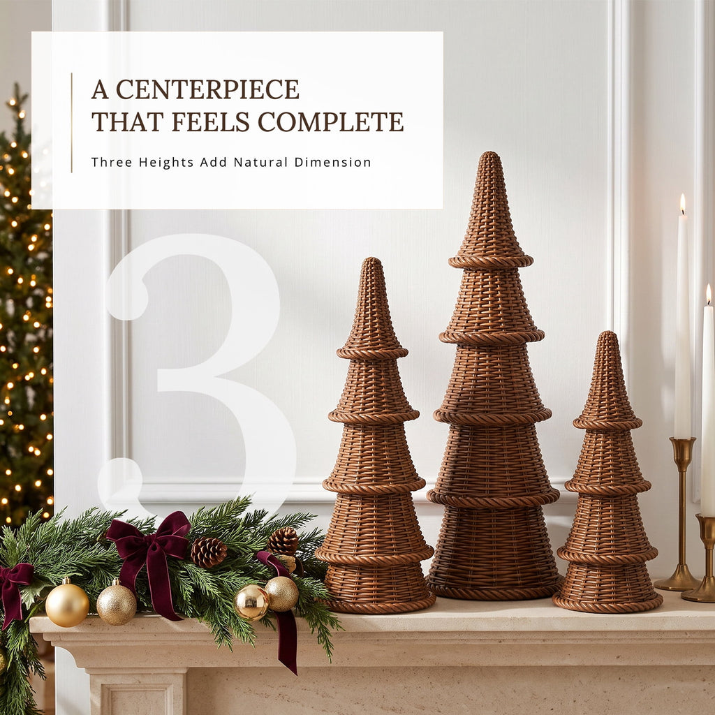 Ayieyill 3 Pcs Woven Christmas Tree Decor Rustic Christmas Tabletop Decor, Farmhouse Table Centerpiece