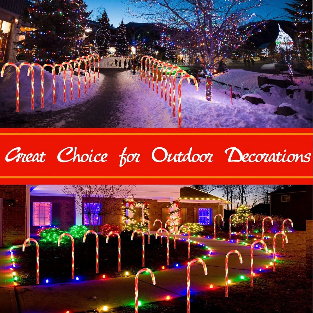 24 Pack Solar Christmas Candy Cane Lights, IP65 Waterproof Pathway Markers with 8 Lighting Modes, Auto On/Off Solar Powered Outdoor Decor for Garden, Patio, Yard