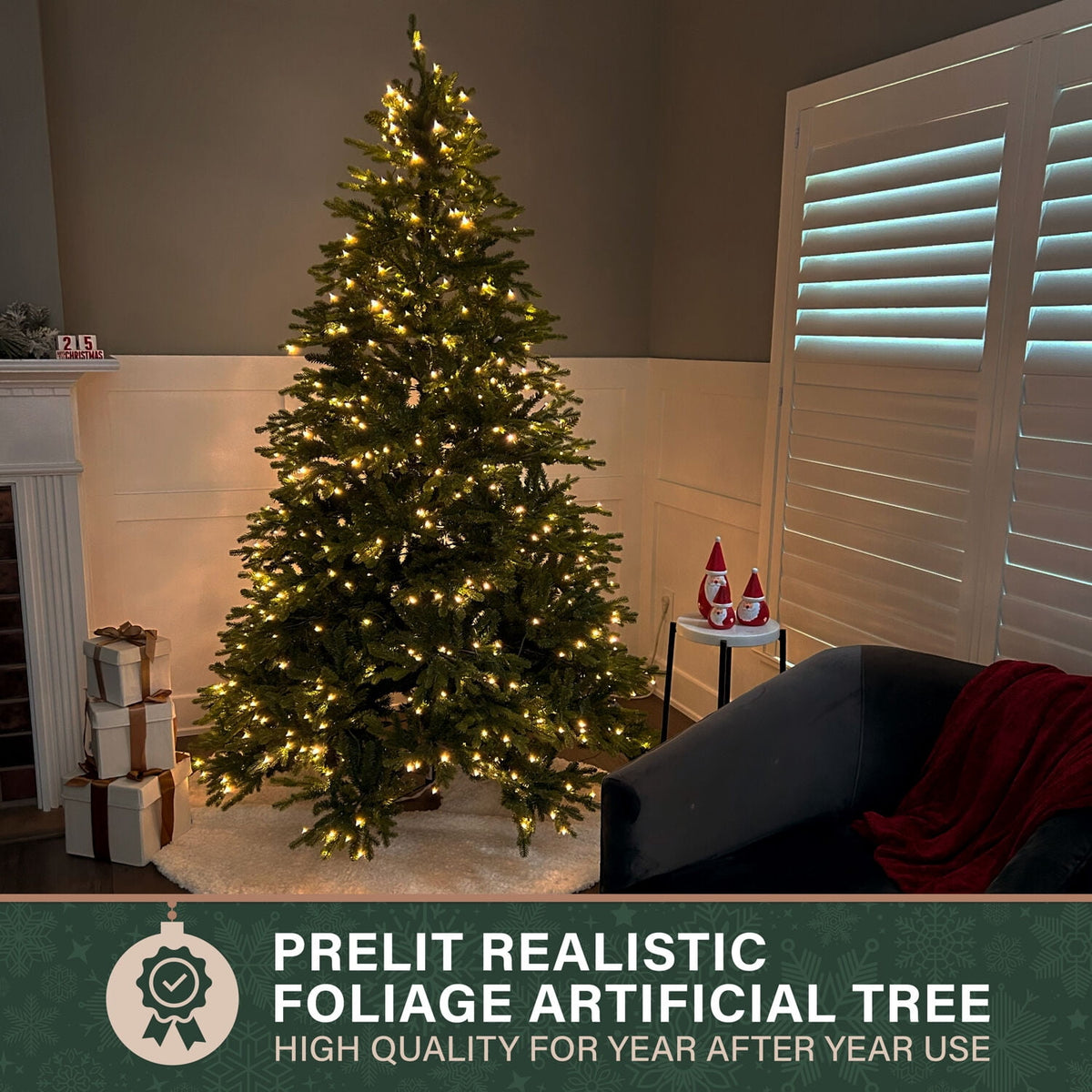 Fraser Hill Farm 7.5-Ft. Oregon Pine Christmas Tree with Dual Multicolor & Warm White LED Lights, FFOP075-6GR