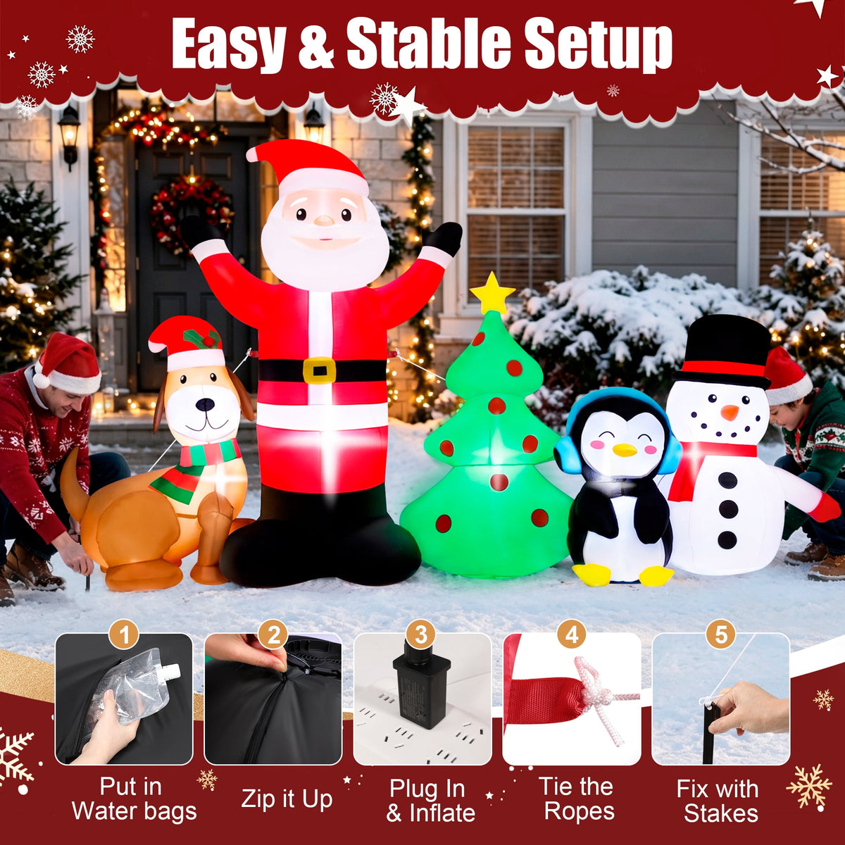 Firstness 8ft Christmas Inflatable,Christmas Blow ups Santa Snowman Xmas Tree Penguin Dog with LED Lights, Yard Garden Party Outdoor Decoration