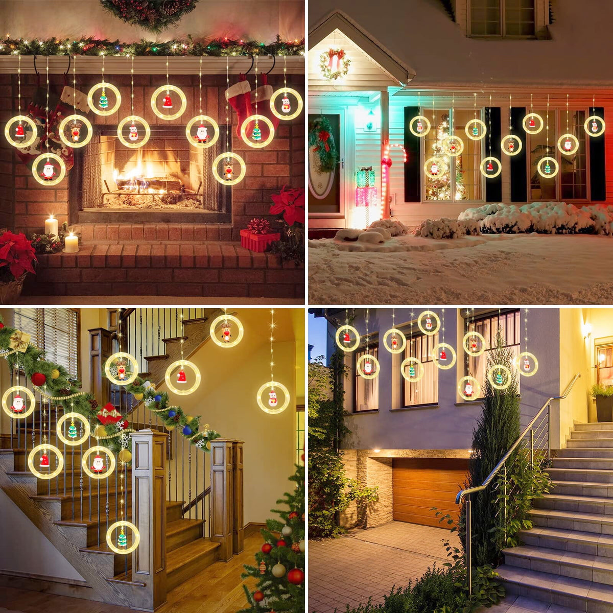 WILLED Christmas String Lights, 120 LED Window Curtain Lights with Christmas Ornaments, 9.8ft USB Powered Warm White Waterproof Fairy Lights Indoor Outdoor for Xmas Tree Patio Garden Party Home Decor