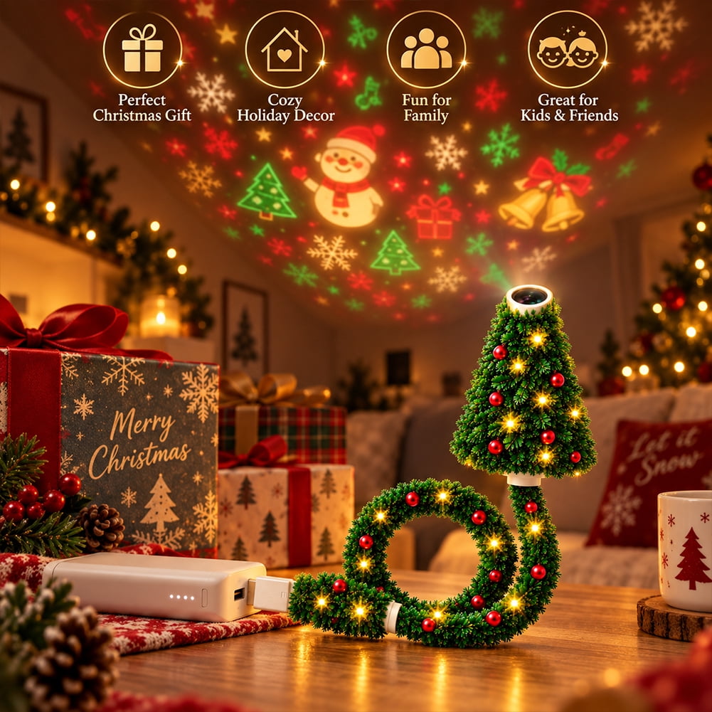 Christmas Projector Light Tree-Shaped, HD Plug Christmas Projector for Wall and Ceiling Decor, USB Indoor Christmas Light for Room, Party and Seasonal Displays