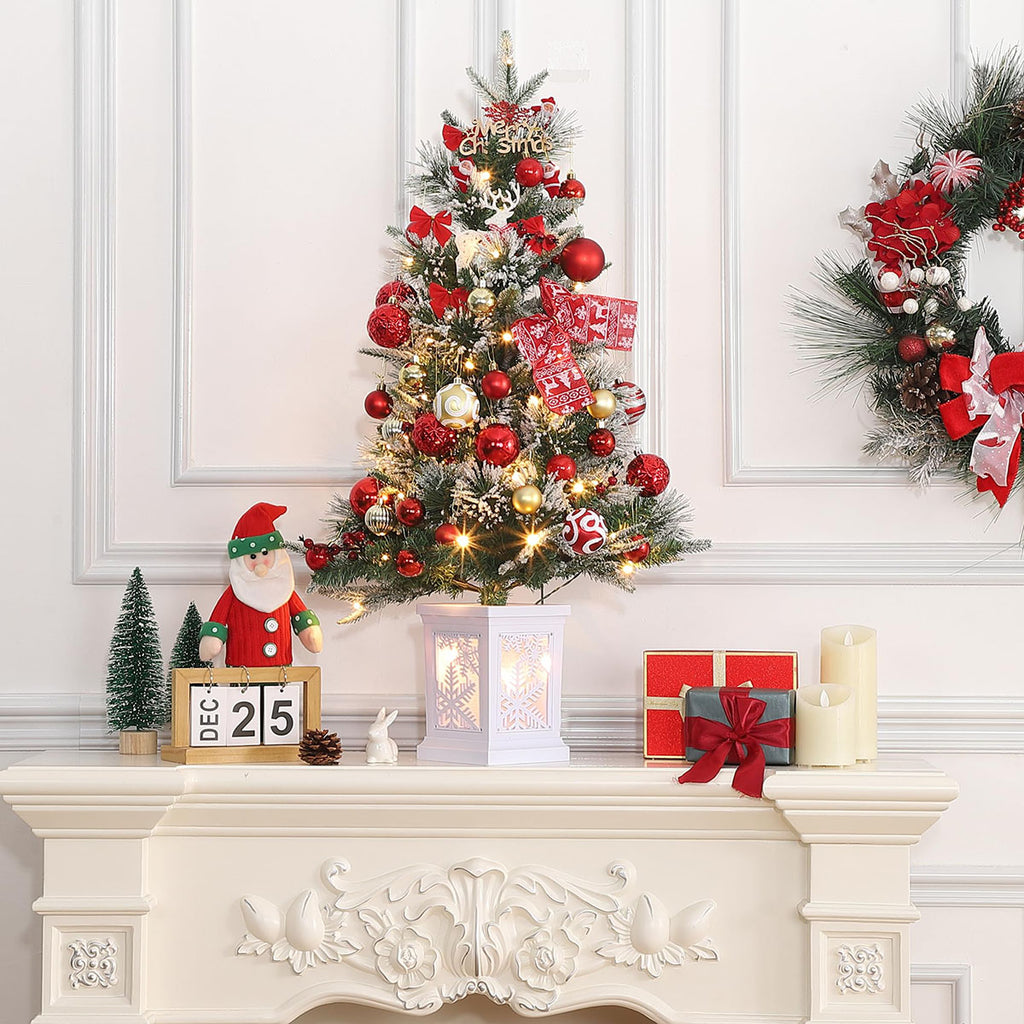 Danolapsi 3ft Pre-Lit Christmas Tree, Artificial Christmas Trees with 78 LED Lights, Snow Flocked Prelit Xmas Tree with Lighting Base, Battery Operated & Timer Function, Christmas Decoration for Home
