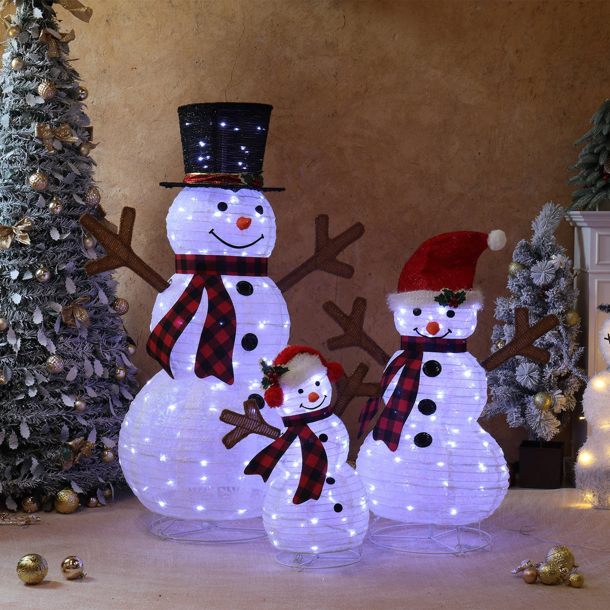 Ktaxon Lighted Christmas 4ft Snowman Family Set Outdoor Yard Decoration LED Lights
