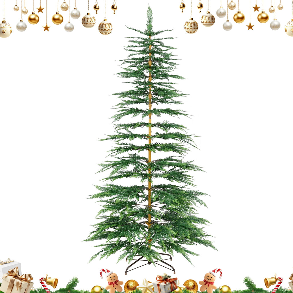 Costway 6.5 FT Pre-Lit Cypress Christmas Tree Hinged with 470 PE Branch Tips Timer & 430 Lights