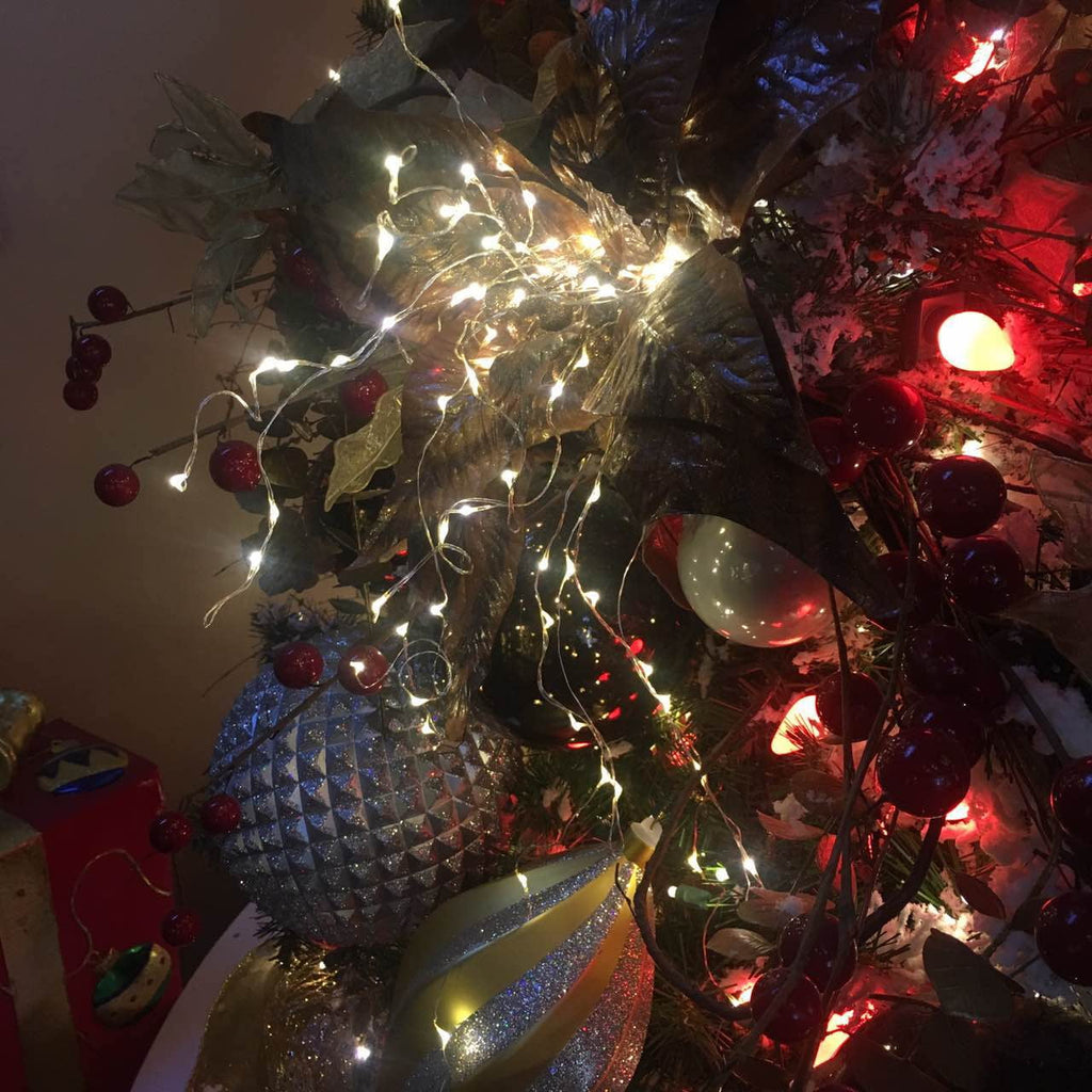 Set of 2 Battery Operated Mini Led Fairy Light Dewdrop Light with Timer 6 Hours on/18 Hours off for Christmas Party Decoration,30 LEDs,10 Feet Silver Wire (Warm White)