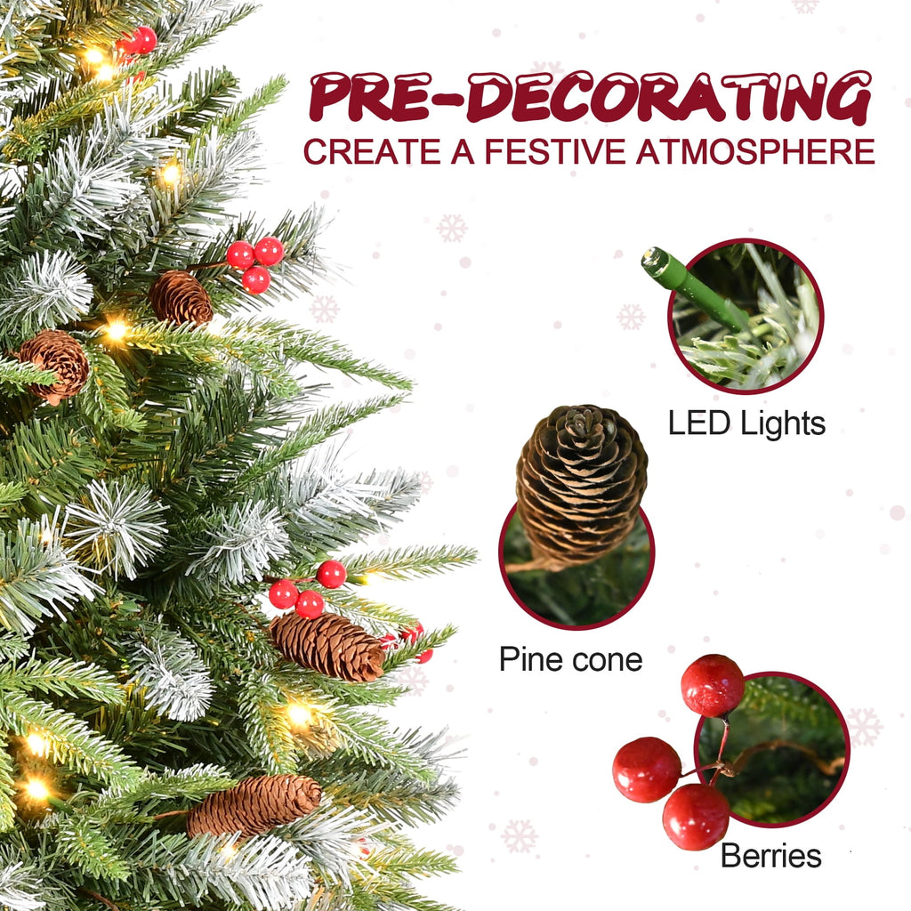 Maylaviu 7ft Lighted Artificial Christmas Tree with 2178 Premium PE/PVC Branches, 450 Lights, Pine Cones, Red Berries, Foldable Metal Base, Green