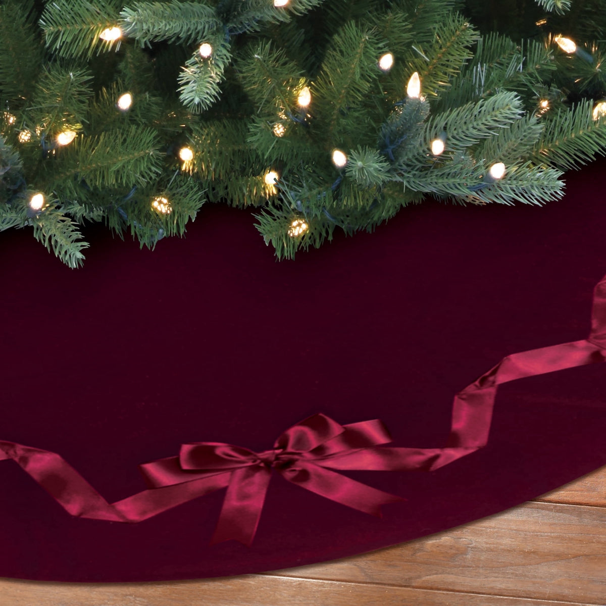Mohair Christmas Tree Skirt with Ribbon Bow, Burgundy, 48", by Holiday Time