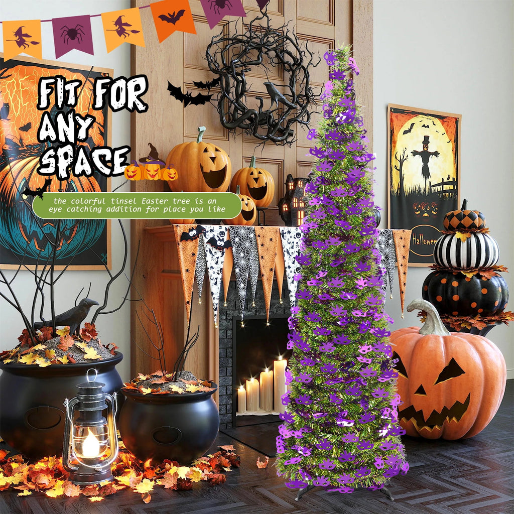 Ayieyill 5ft Halloween Tree Prelit, Pencil Pop up Tree with Light Halloween Decoration | Indoor | Black