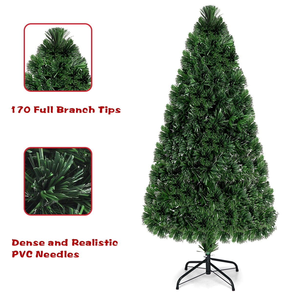 Costway 6Ft Pre-Lit Fiber Optic PVC Christmas Tree Metal Holiday