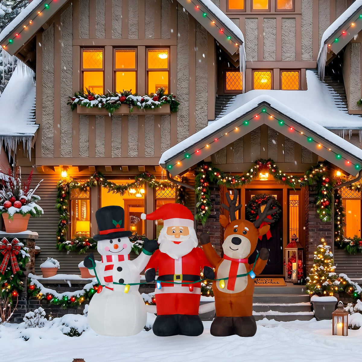 Multicolor Santa Trio with Flashing Lights Christmas Airblown Yard Inflatable, 6', by Holiday Time