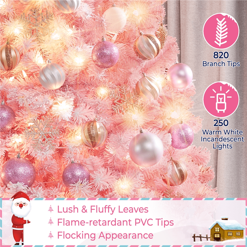 Alden Design 7.5 ft Pre-Lit Flocked Christmas Tree with Warm Lights, Frosted White
