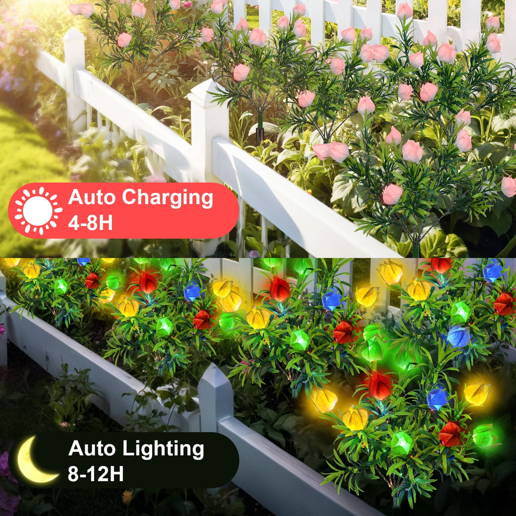 Qoosea Solar Garden Lights Outdoor Waterproof Decorative Flower New Upgraded 2 pack with 17 Butterfly Solar Lights for Garden Yard Outdoor Decor Pathway, Gifts for Mom