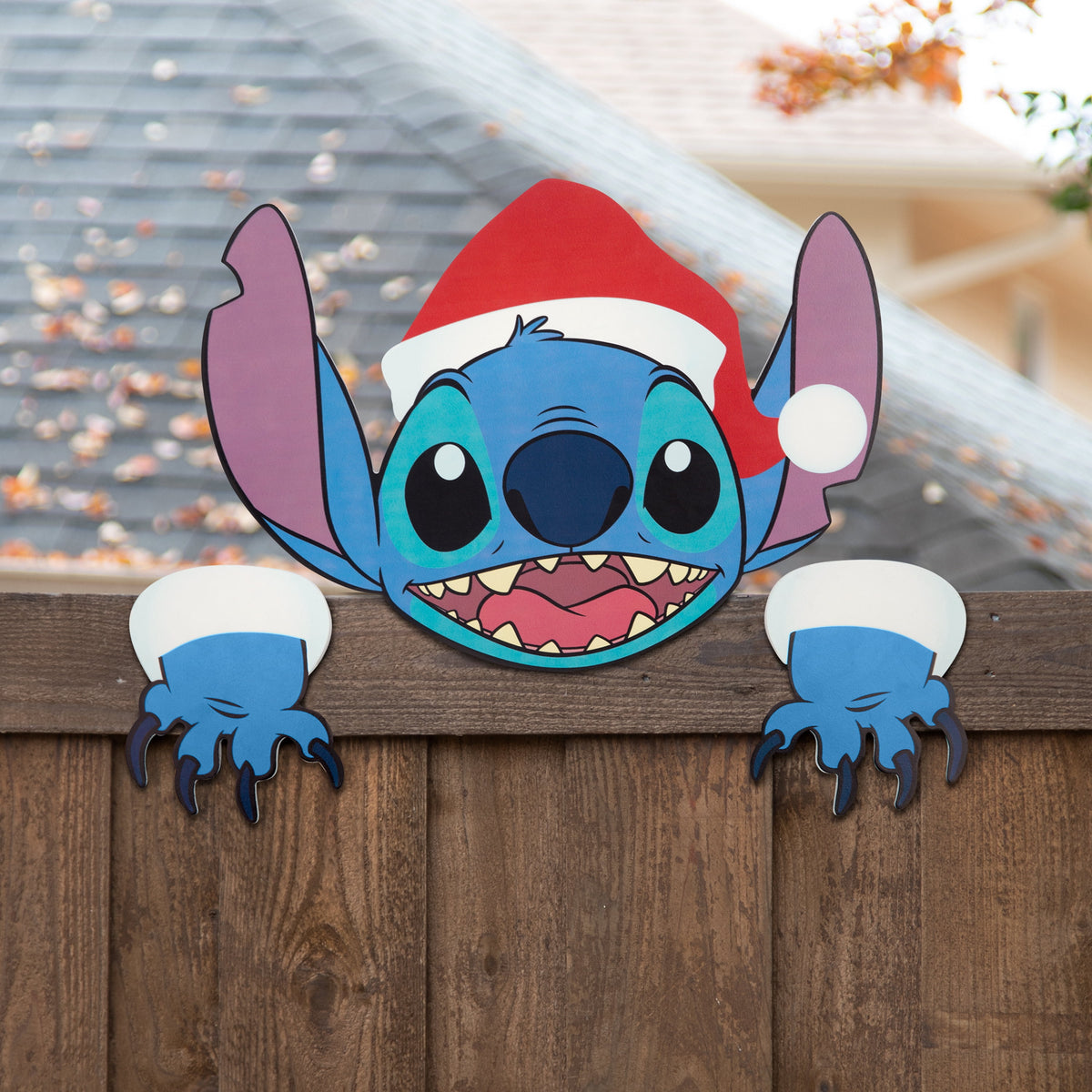 Christmas Festive Fence Sitter Stitch with Santa Hat Outdoor Decor - Disney