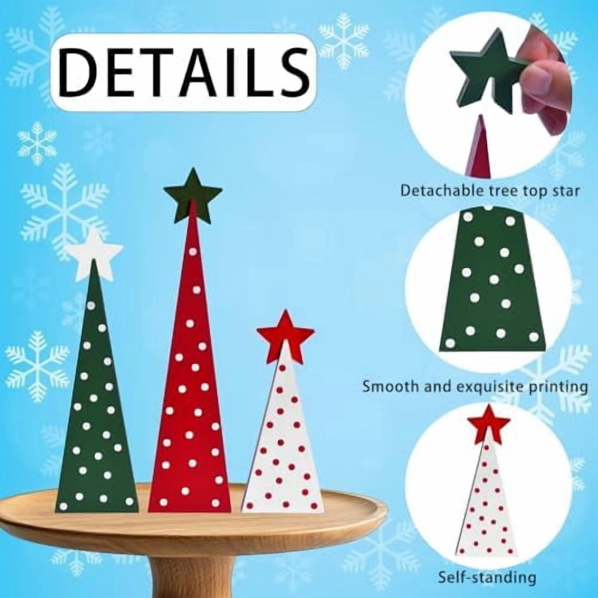 3 Piece Wooden Christmas Tree Tabletop Decor Rustic Double Sided Tiered Tray Signs for Home Office Farmhouse